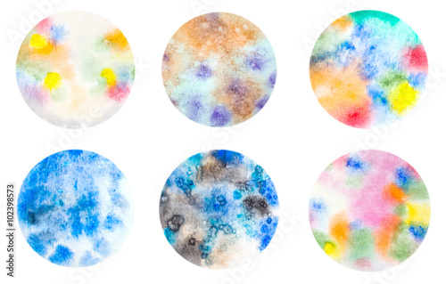 set of watercolor stains. round form on white. raster