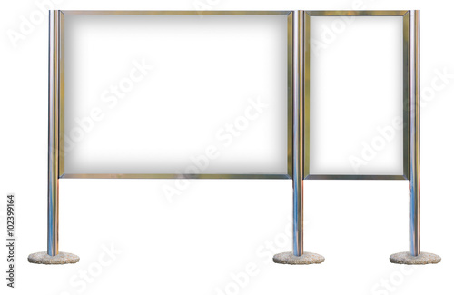 Blank signboard template for text on silver pole.