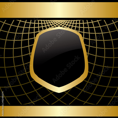 golden frame on black background with grid - vector