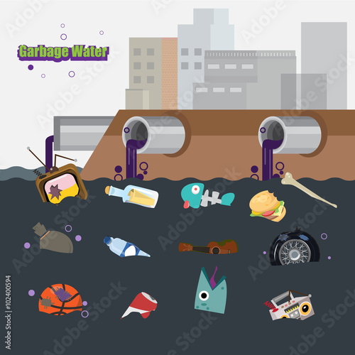 waste water with garbage - vector