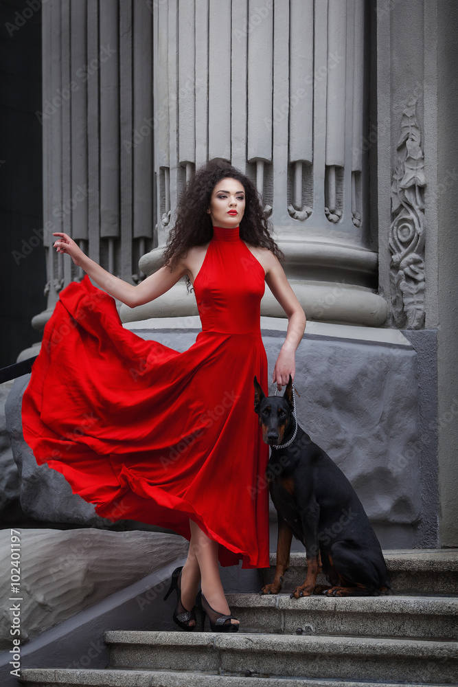 Young beautiful caucasian brunette posing over city background Young beautiful caucasian brunette posing over city background