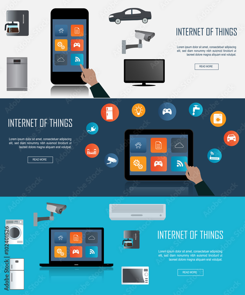 Tablet, Laptop, Smartphone with Internet of things icons Tablet, Laptop, Smartphone with Internet of things icons