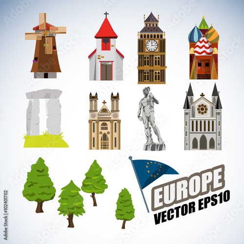 Europe landmarks - vector