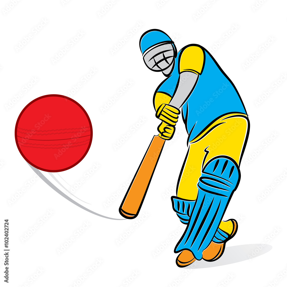 cricket player hitting big shoot for six, concept design Stock Vector