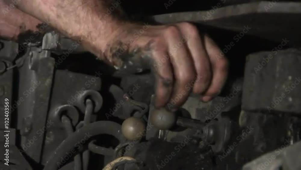 Worker's Hand Dirty Miner's Hand Presses The Lever no Finger Phalanx Hand Close Up Machine Worker's Hand Dirty Miner's Hand Presses The Lever no Finger Phalanx Hand Close Up Machine