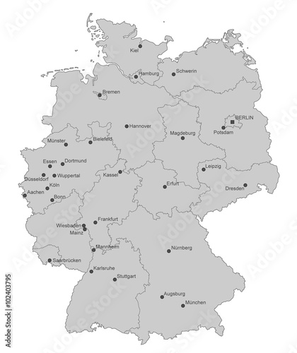 Fotografia Karte von Deutschland - Städte (einzeln)
