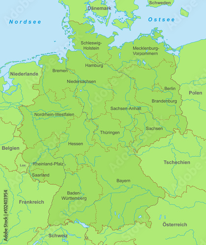 Karte von Deutschland - Gr  n