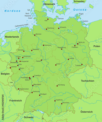 Karte von Deutschland - Städte (detailliert)