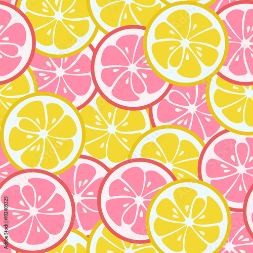 Fototapeta Naklejka Na Ścianę i Meble -  Seamless pattern with pink and yellow citrus