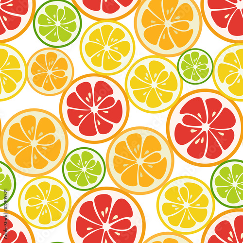 Striped seamless pattern with lime, orange and grapefruit