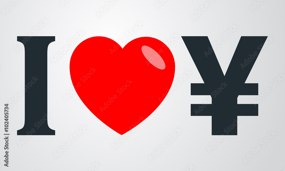 Icono plano i love yen en fondo degradado Icono plano i love yen en fondo degradado
