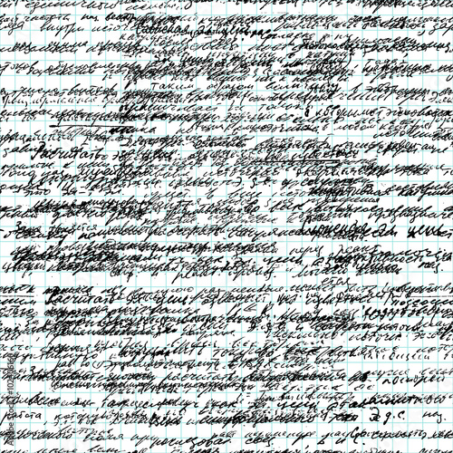 Seamless pattern of mathematical operation and equation, endless arithmetic pattern on endless copybook paper sheet. Handwritten lesson. Geometry, math, physics, electronic engineering subjects.