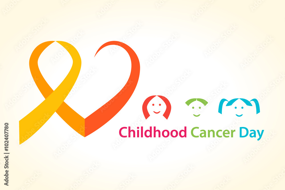 Childhood cancer day vector illustration. Cancer Ribbon with heart concept.
