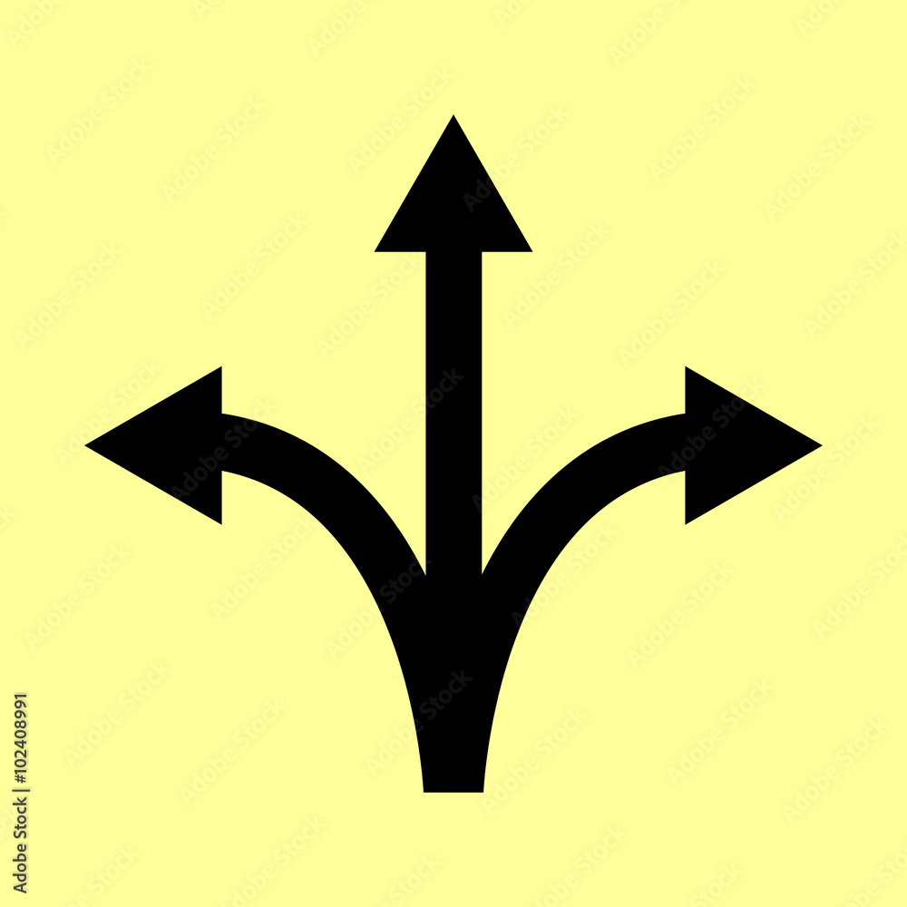 Three-way direction arrow sign Three-way direction arrow sign