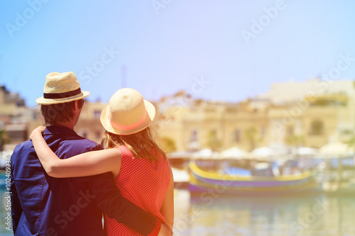 happy tourist couple in Malta, Europe
