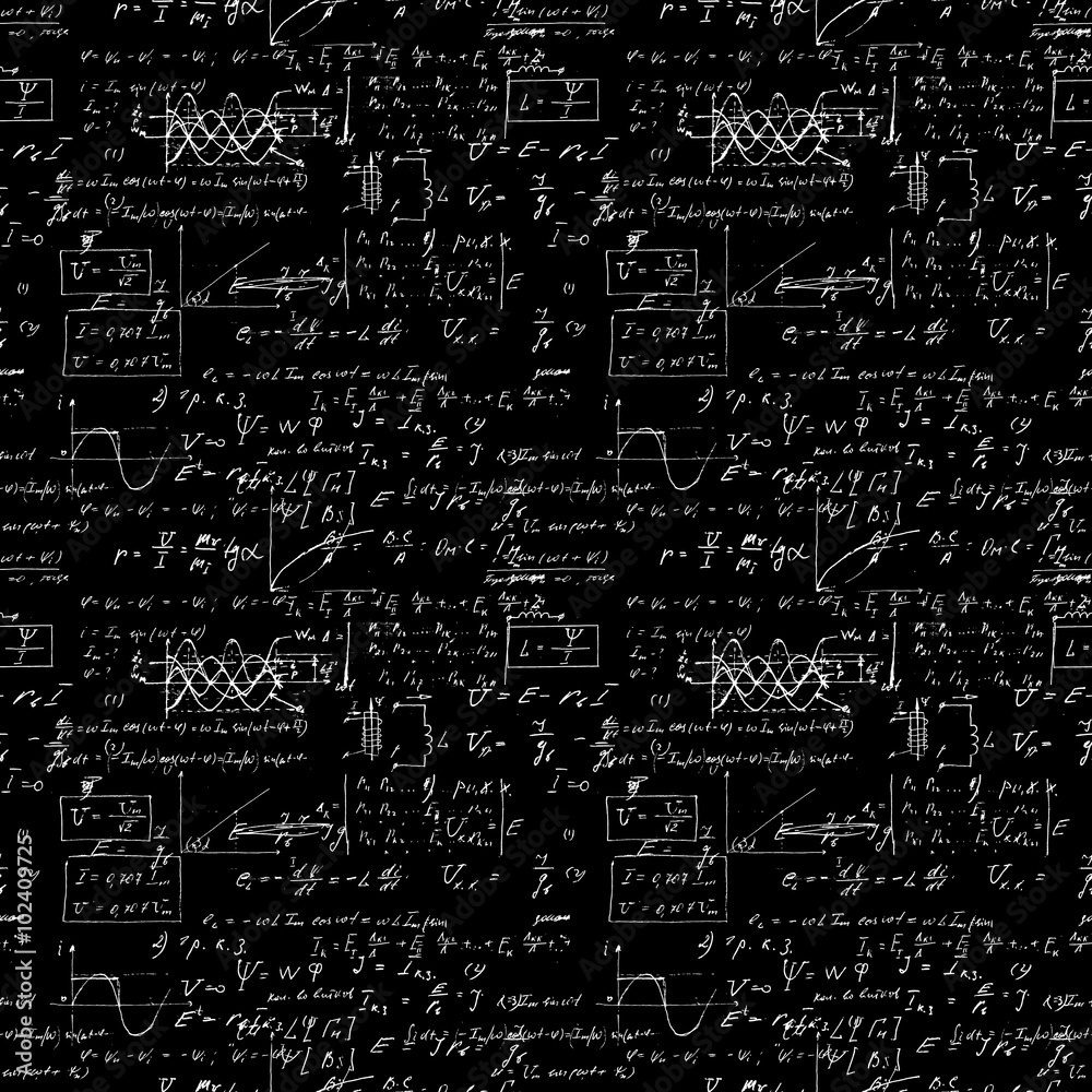 Seamless pattern, mathematical operations and elementary functions, endless arithmetic black background. Real handwritten solutions. Geometry, math, physics, electronic engineering subjects. Lectures. Seamless pattern, mathematical operations and elementary functions, endless arithmetic black background. Real handwritten solutions. Geometry, math, physics, electronic engineering subjects. Lectures.