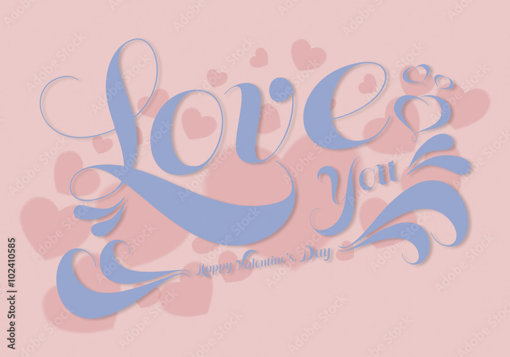 love you text, happy valentine day pastel color design