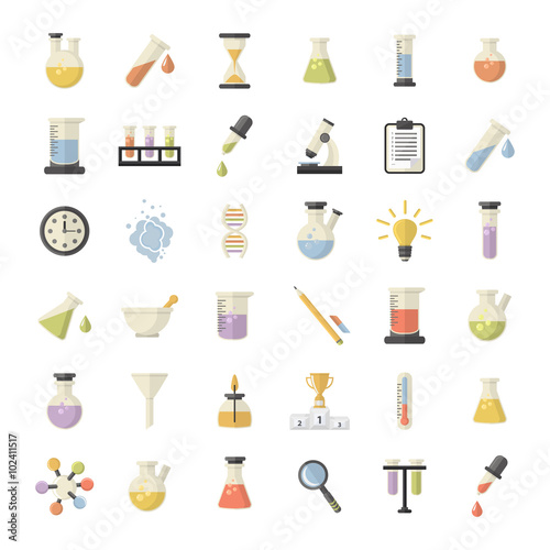  Science and Research big icons set.Chemistry industry icons.Science and research icons for learning and web applications .Flat design