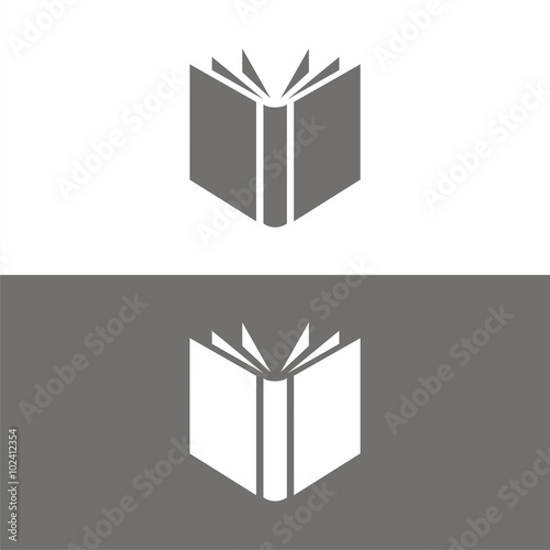 Icono de un libro abierto sobre fondos blanco y negro. Ilustración vectorial