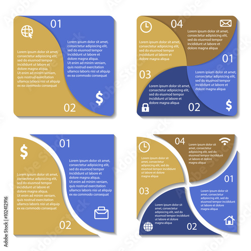 Templates square infographic diagram. 2, 4 options. Vector illustration