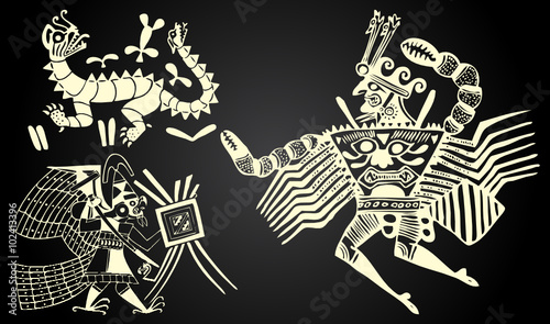 Mexico and Peru native art in black and white