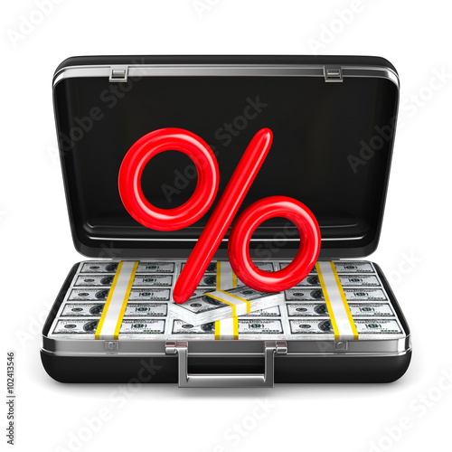 Case with money on white ba...