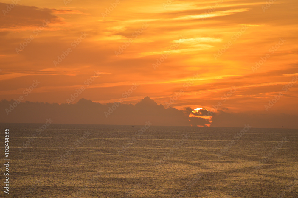Golden beautiful sunset over the ocean