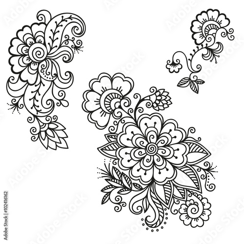 Henna tattoo flower template.Mehndi.
