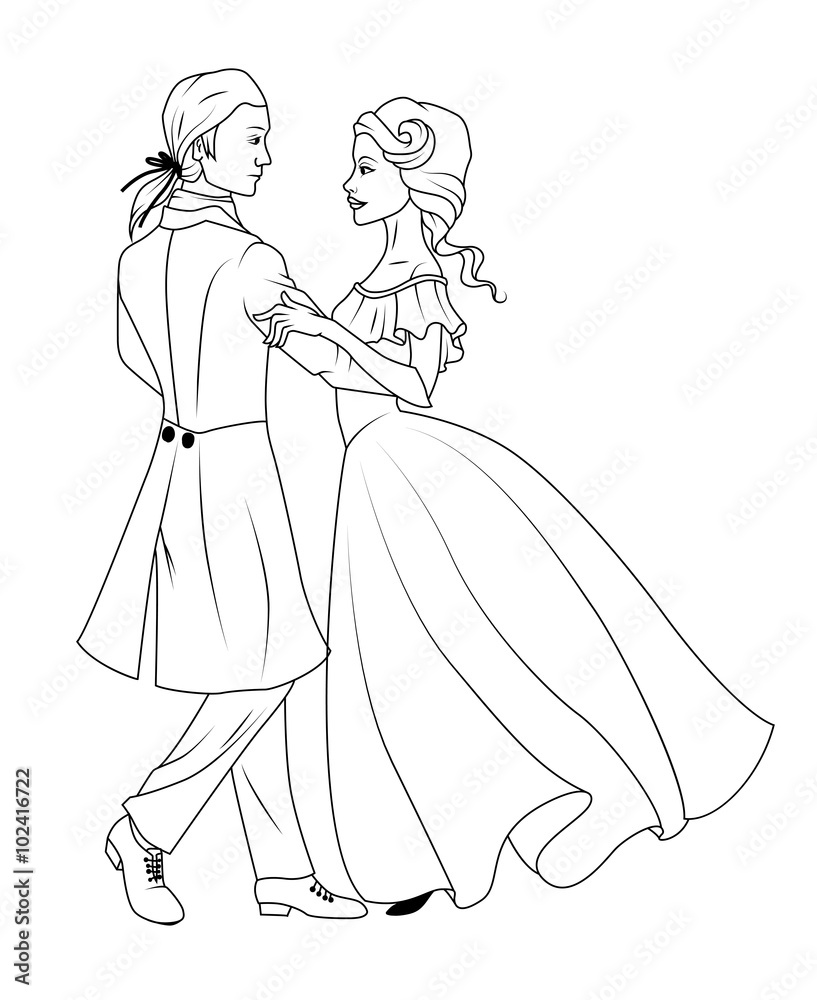 Fototapeta premium Coloring book: Couple dancing waltz