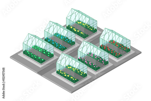 Isometric vector Illustration of modern Greenhouses icon.
Growing plants and produce in greenhouses.