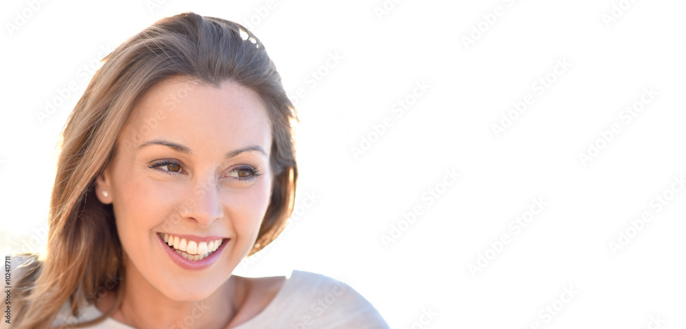 Portrait of cheerful natural woman with long hair Portrait of cheerful natural woman with long hair