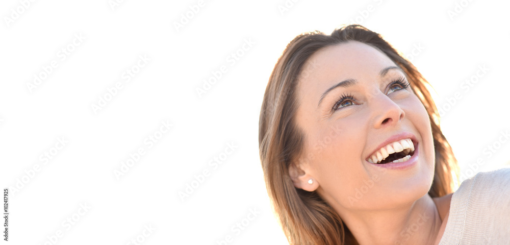 Portrait of cheerful natural woman with long hair Portrait of cheerful natural woman with long hair