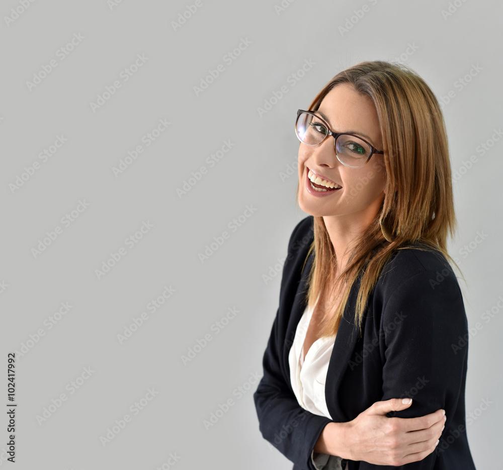 Closeup of beautiful woman with eyeglasses, isolated Closeup of beautiful woman with eyeglasses, isolated