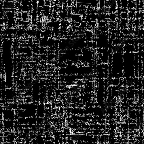 Seamless pattern, mathematical operations and elementary functions, endless arithmetic black background. Real handwritten solutions. Geometry, math, physics, electronic engineering subjects. Lectures.