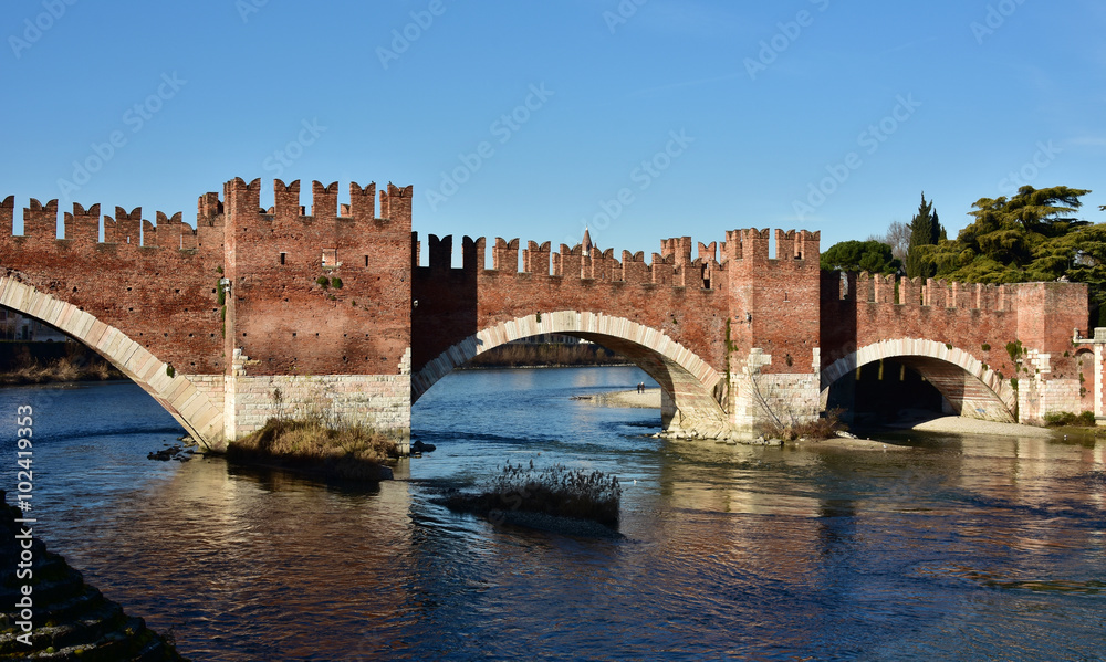 Scaliger Bridge over Adige River in Verona, Italy