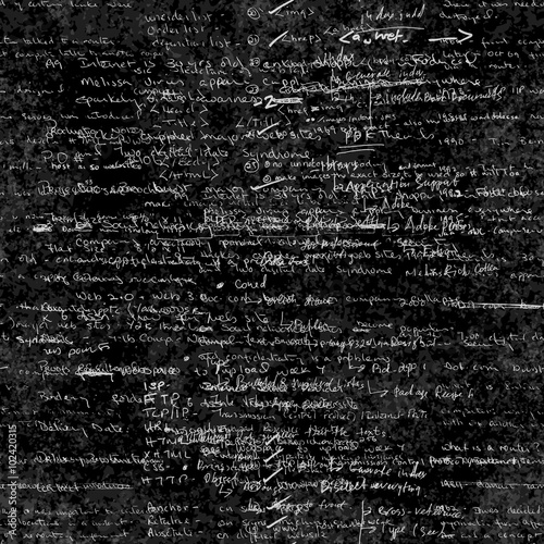 Seamless pattern with handwriting text. Calligraphic English text, on chalk board. Natural hand writing style. Lectures archives on different subjects, graphic design, typography, web programming.