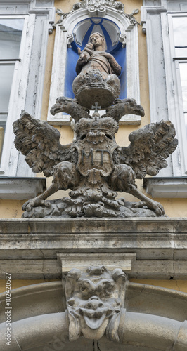 Ancient decoration statue on the house facade in Graz, Austria