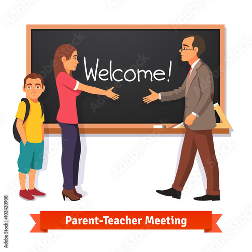 Teacher and parent meeting in classroom