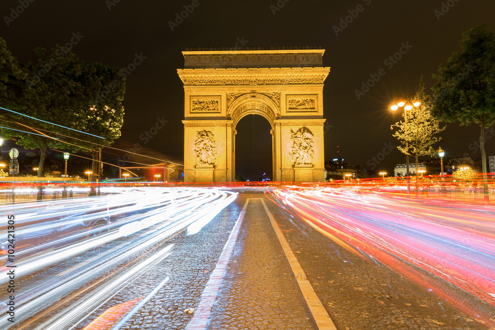 Beautiful night view of the Arc de Triomphe, Paris, France. Beautiful night view of the Arc de Triomphe, Paris, France.