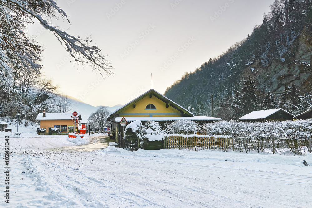 Street view at Salt Mine of winter Bex in Switzerland