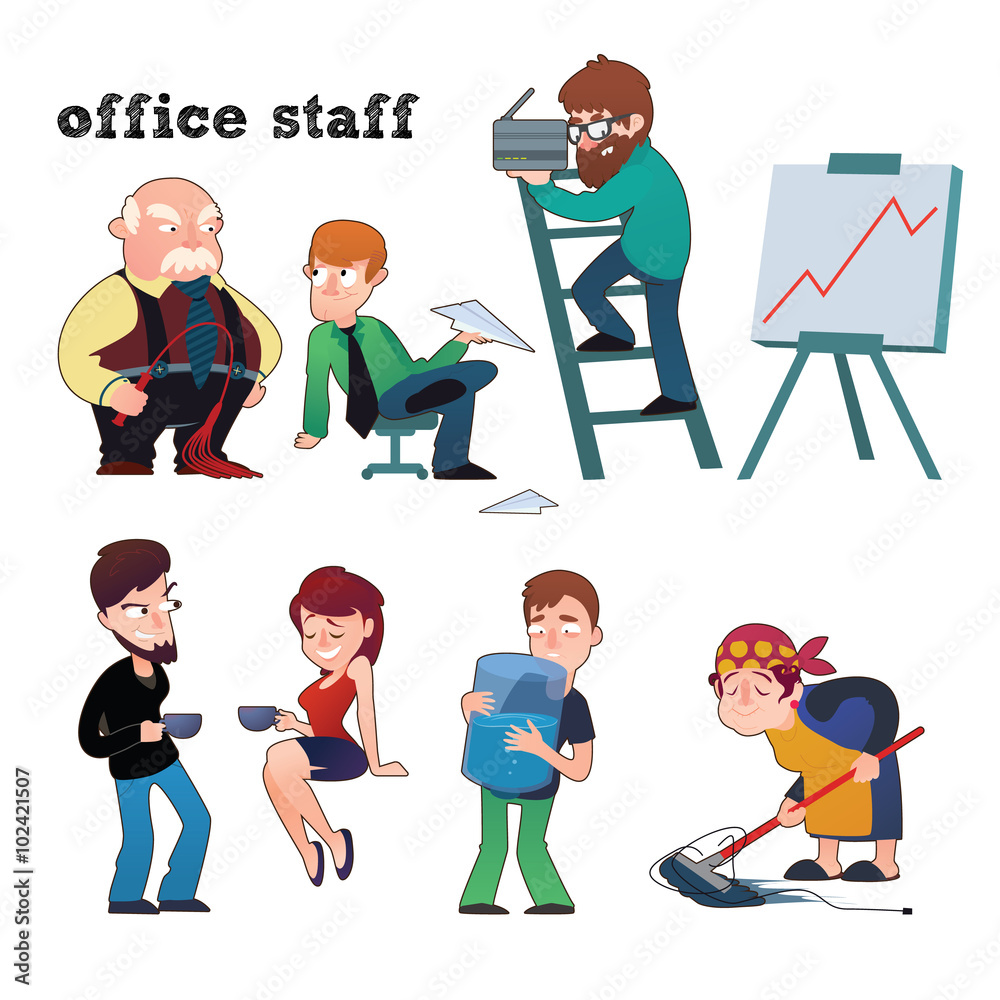 Funny characters of typical office staff set
