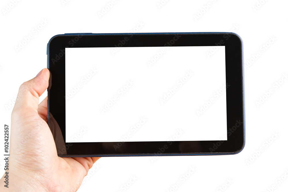 hand holding tablet computer hand holding tablet computer