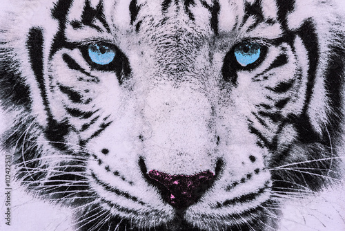Fototapeta Naklejka Na Ścianę i Meble -  texture of print fabric striped the white tiger face