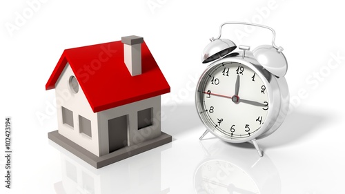 House icon with alarm clock, isolated on white background