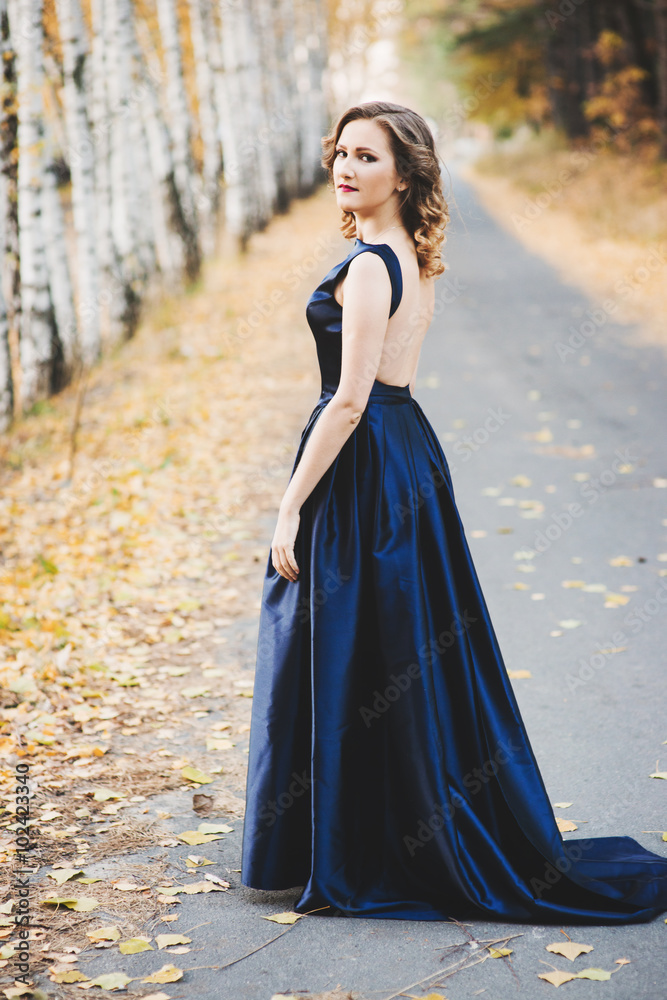 Lady in a blue dress in the forest Lady in a blue dress in the forest