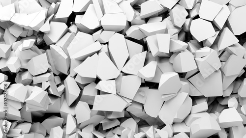 White shattered pieces of stone abstract background.