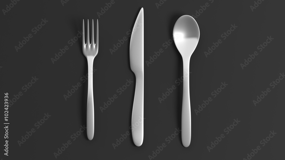 Fork, spoon and knife, isolated on black background. Fork, spoon and knife, isolated on black background.