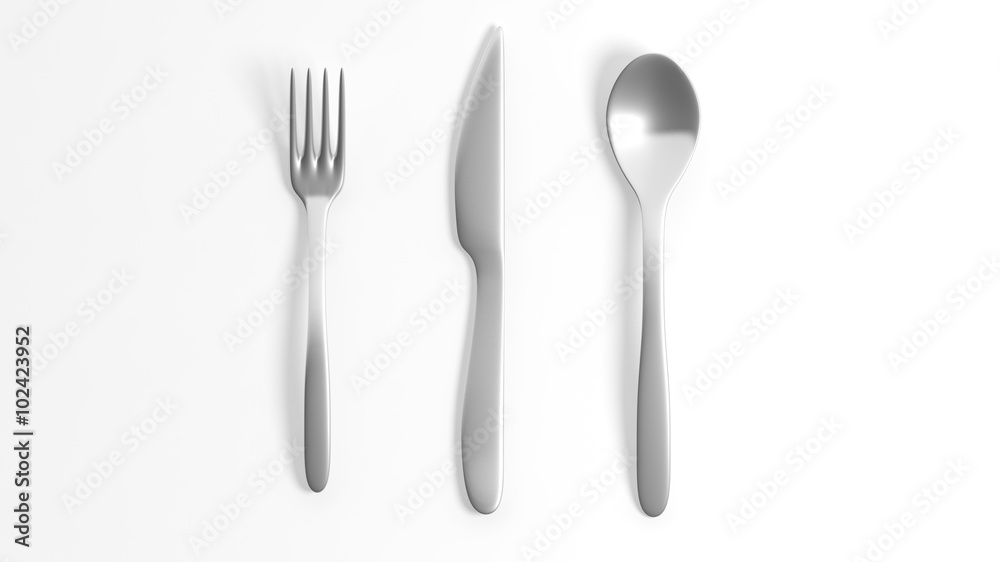 Fork, spoon and knife, isolated on white background. Fork, spoon and knife, isolated on white background.
