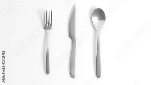 Fork, spoon and knife, isolated on white background.