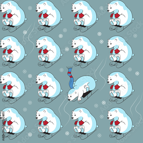 Seamless pattern with  polar bears on the sledding